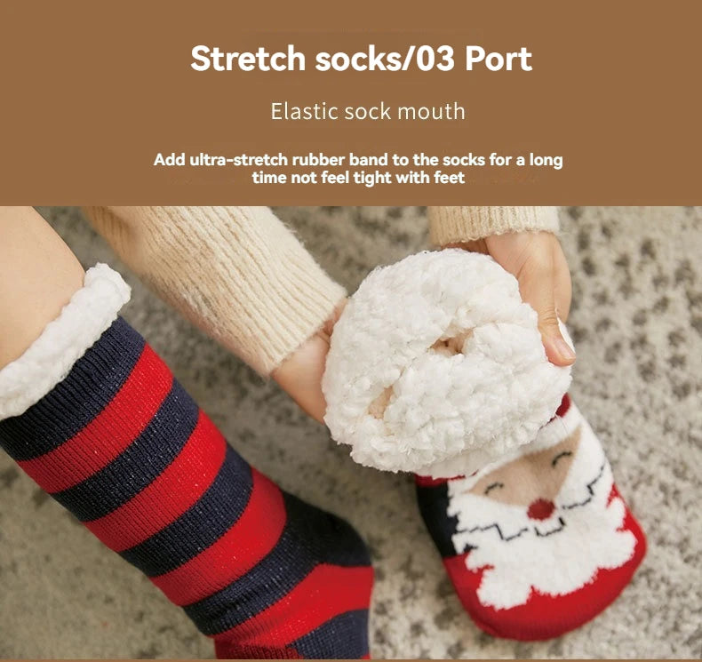 Ciepłe Świąteczne Skarpety Damskie – Grube Polarowe Antypoślizgowe Skarpety Domowe