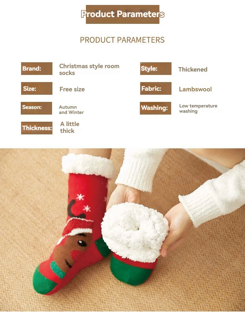 Ciepłe Świąteczne Skarpety Damskie – Grube Polarowe Antypoślizgowe Skarpety Domowe