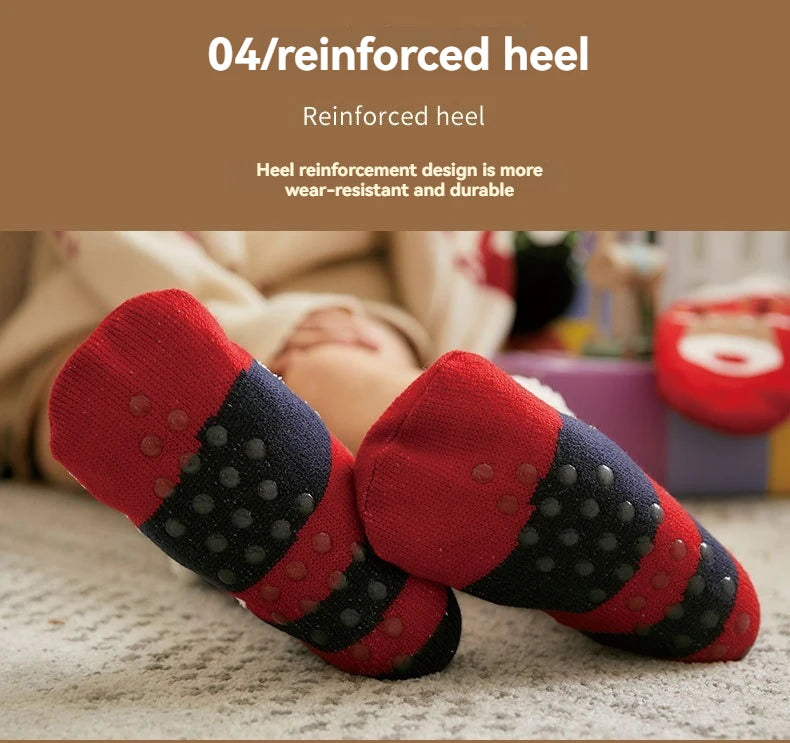 Ciepłe Świąteczne Skarpety Damskie – Grube Polarowe Antypoślizgowe Skarpety Domowe