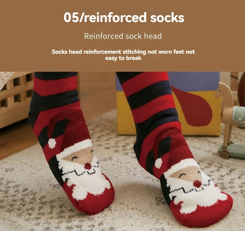 Ciepłe Świąteczne Skarpety Damskie – Grube Polarowe Antypoślizgowe Skarpety Domowe