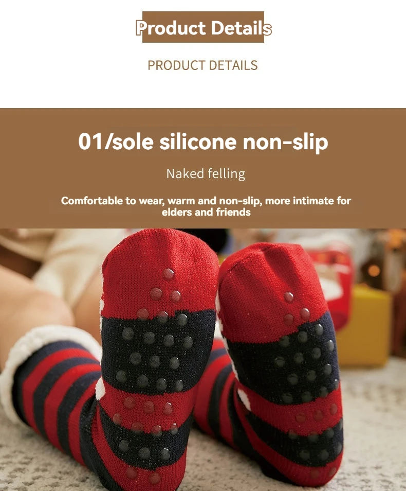 Ciepłe Świąteczne Skarpety Damskie – Grube Polarowe Antypoślizgowe Skarpety Domowe